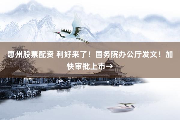惠州股票配资 利好来了！国务院办公厅发文！加快审批上市→