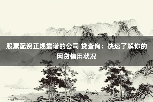 股票配资正规靠谱的公司 贷查询：快速了解你的网贷信用状况