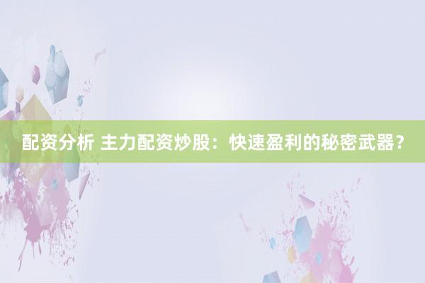 配资分析 主力配资炒股：快速盈利的秘密武器？